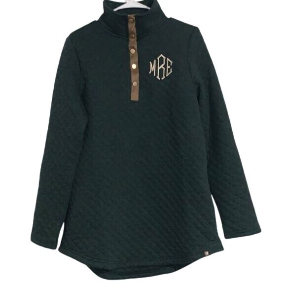 Marley Lilly Monogrammed Quilted Pullover Dark Green M - Picture 1 of 8